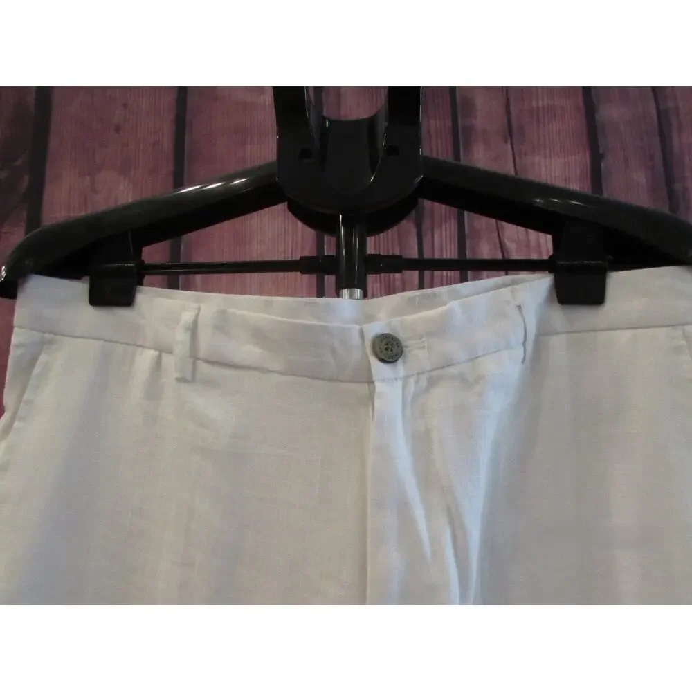 Tasso Elba Men’s 34x32 Flat Front Straight Leg 100% Linen Dress Pants White